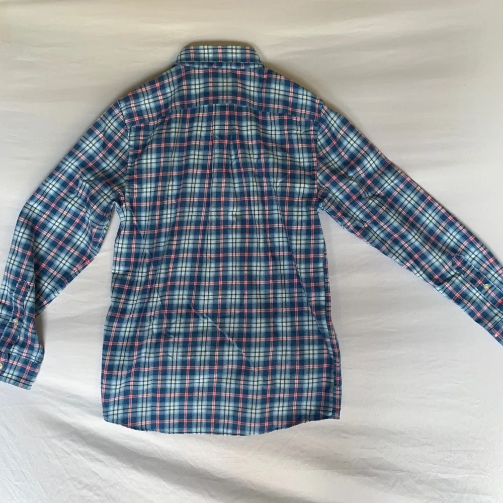 Vineyard Vines Performance Whale Shirt Boys Large 16 Blue Pink Plaid Button Down